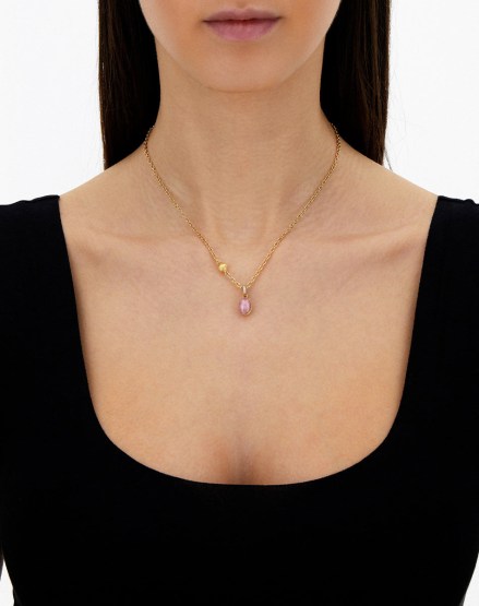 18k Yellow Gold, Diamond and Strawberry Quartz Pendant